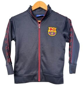 FC Barcelona Track Jacket Youth Small Navy Red Full Zip Soccer Futbol Athletic